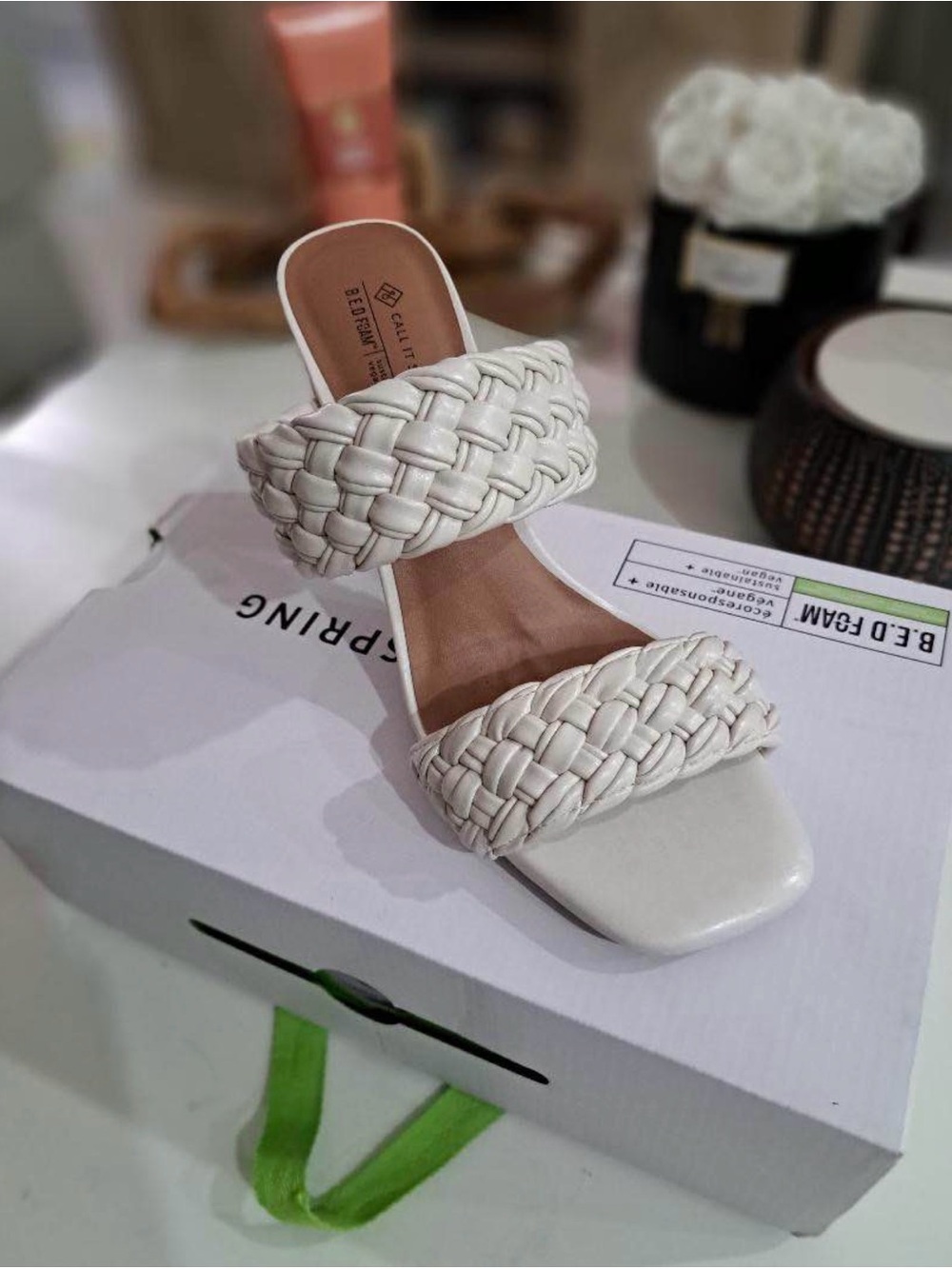 Call It Spring White Braided Double-Strap Slide Heels